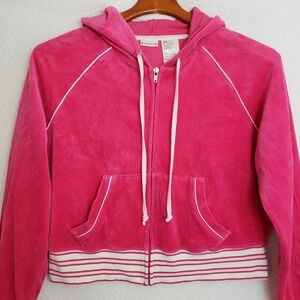 Y2K No Boundaries‎ Velour Cropped Hoodie Jacket Juniors Pink XL Womens S/M